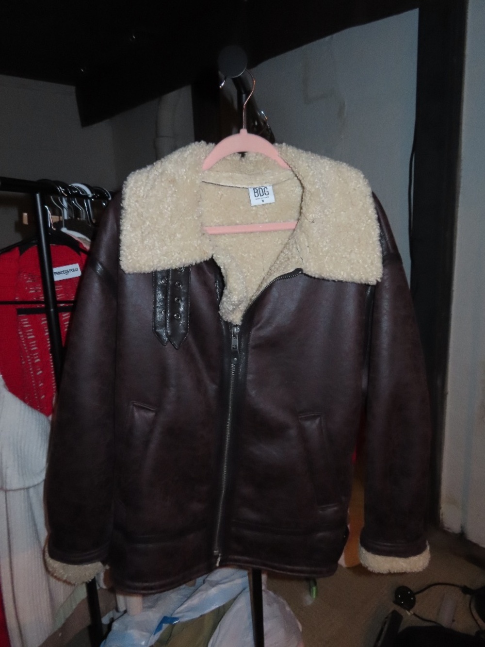 Urban Outfitters leather brown jacket with fur